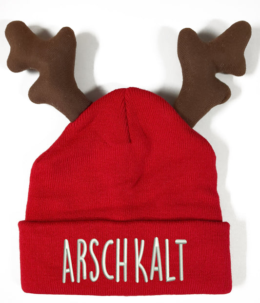 RENTIER STRICKMÜTZE ARSCHKALT STATEMENT BEANIE ELCH MÜTZE MIT SPRUCH