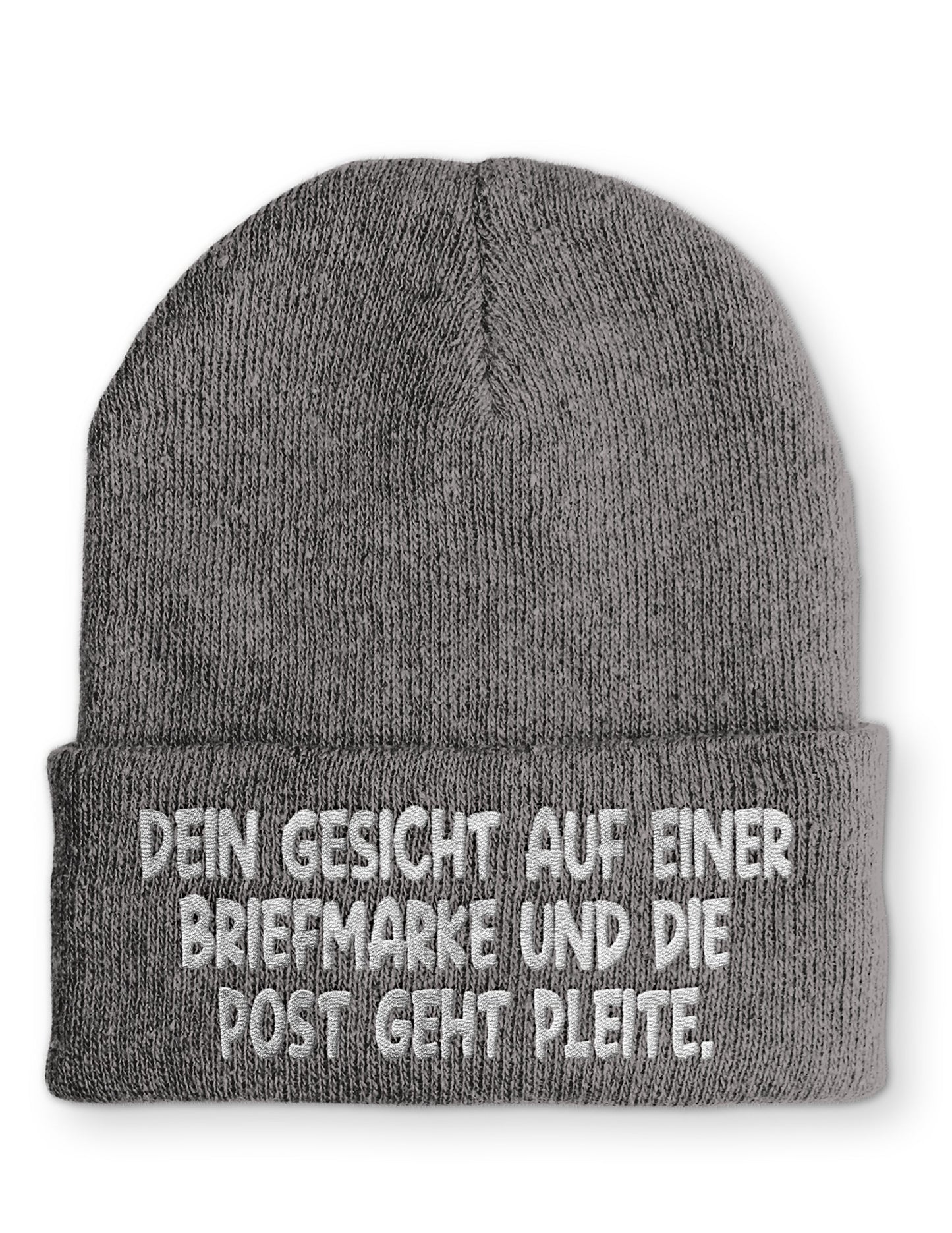 Dein Gesicht auf einer Briefmarke und die Post geht Pleite. Statement Beanie Mütze mit Spruch