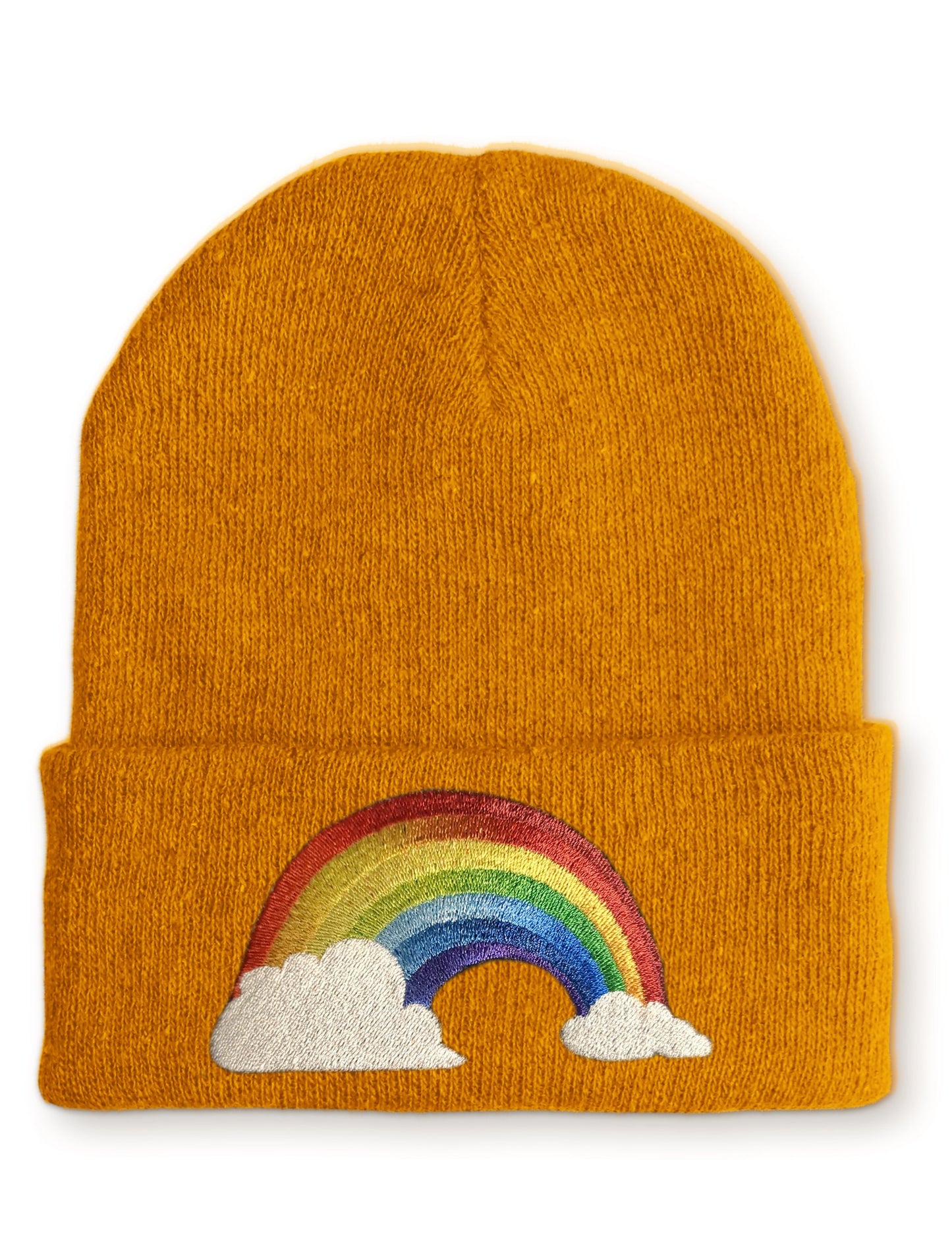 Regenbogen mit Wolken Statement Beanie Mütze mit Spruch