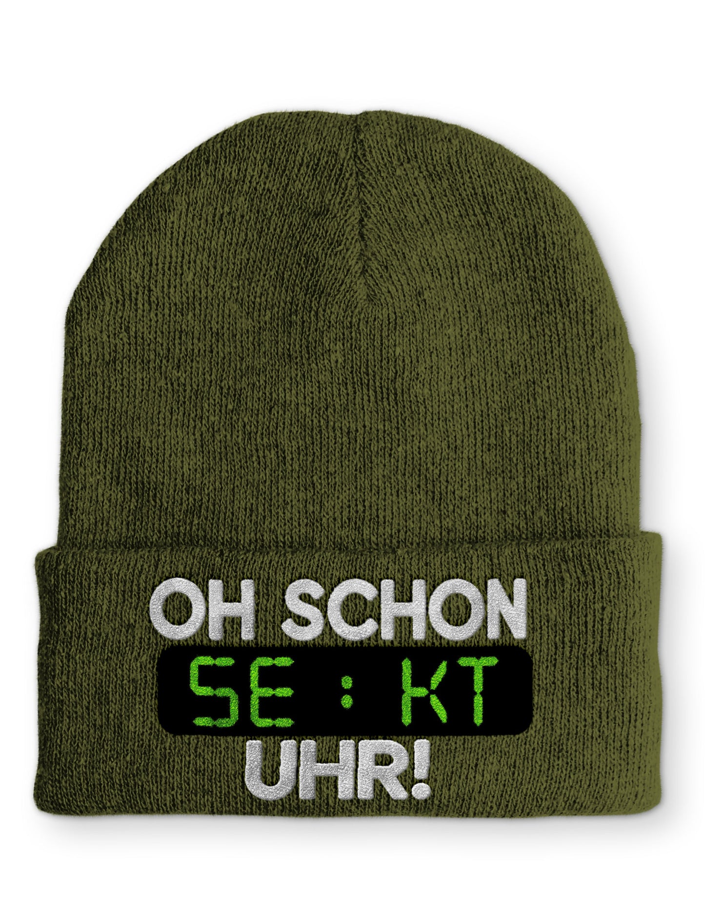 Oh schon Sekt Uhr Statement Beanie Mütze mit Spruch
