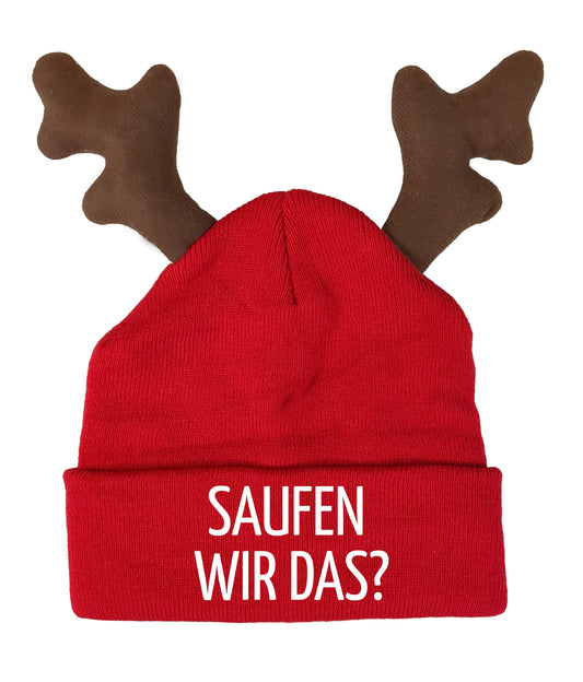 RENTIER STRICKMÜTZE SAUFEN WIR DAS? STATEMENT BEANIE ELCH MÜTZE MIT SPRUCH