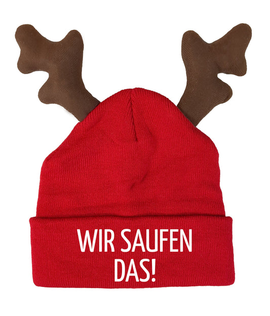 RENTIER STRICKMÜTZE WIR SAUFEN DAS! STATEMENT BEANIE ELCH MÜTZE MIT SPRUCH