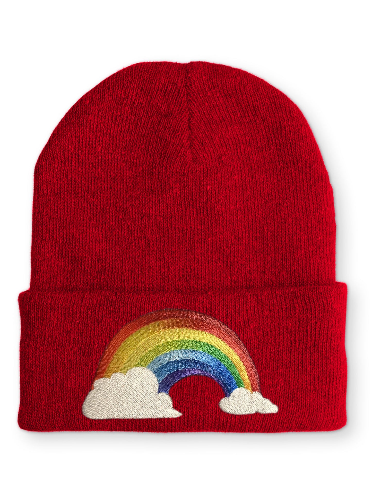 Regenbogen mit Wolken Statement Beanie Mütze mit Spruch