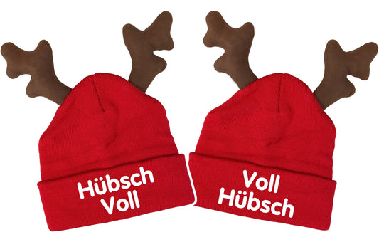 RENTIER STRICKMÜTZE HÜBSCH VOLL | VOLL HÜBSCH DUO STATEMENT BEANIE ELCH MÜTZE MIT SPRUCH