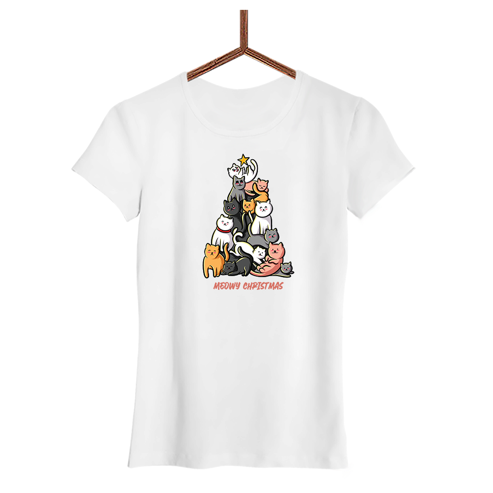 Damen T-Shirt Meowy Christmas