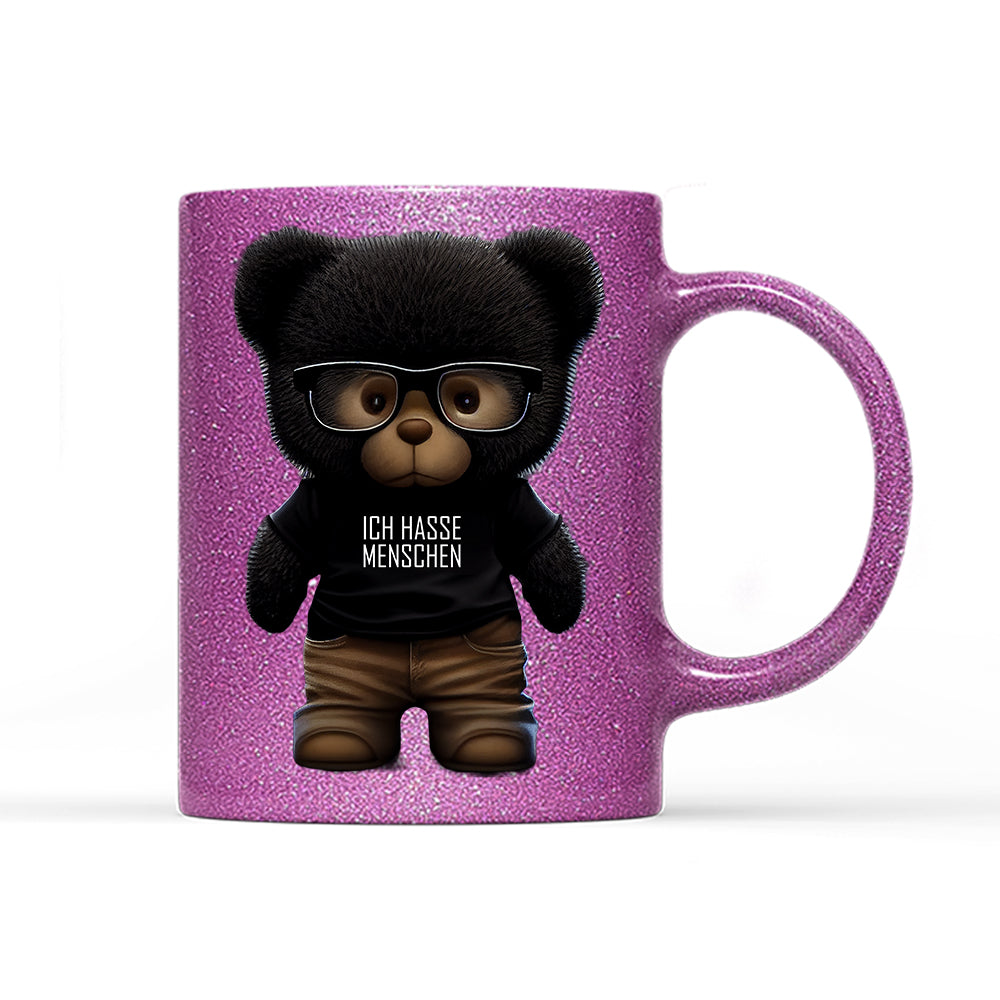 Tasse Glitzer Teddybär Ich hasse Menschen