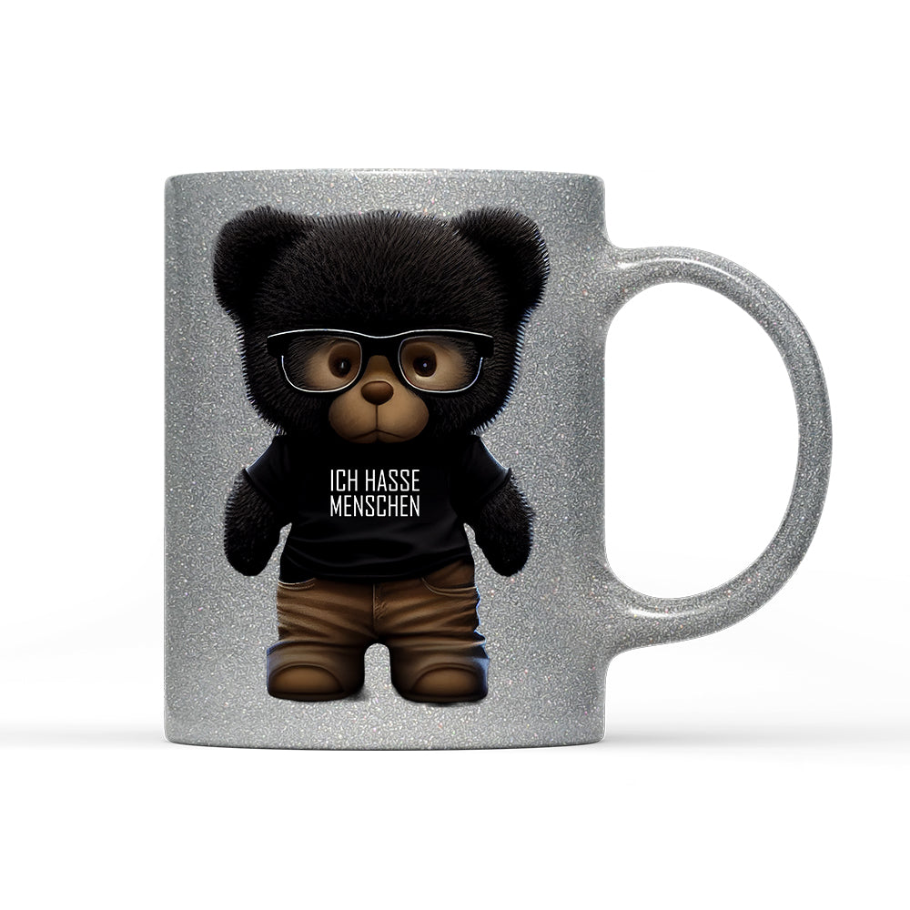 Tasse Glitzer Teddybär Ich hasse Menschen
