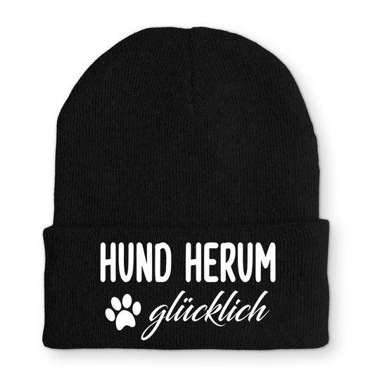 Mütze Hund herum glücklich
