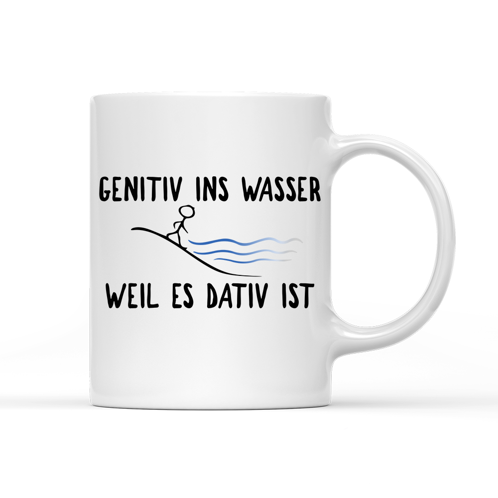 Tasse Genitiv ins Wasser weil es Dativ ist