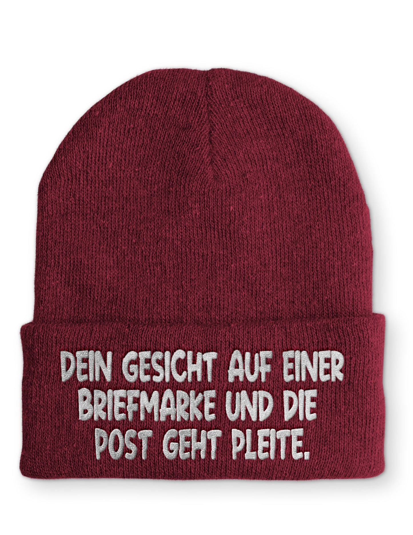 Dein Gesicht auf einer Briefmarke und die Post geht Pleite. Statement Beanie Mütze mit Spruch