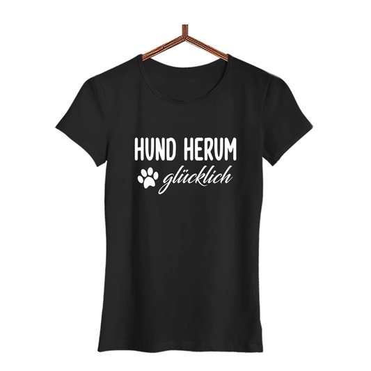 Damen T-Shirt Hund herum glücklich