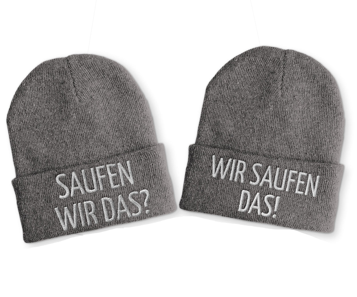 Saufen wir das? Wir saufen das! Duo Statement Beanie Mütze mit Spruch