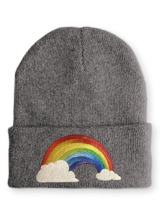 Regenbogen mit Wolken Statement Beanie Mütze mit Spruch