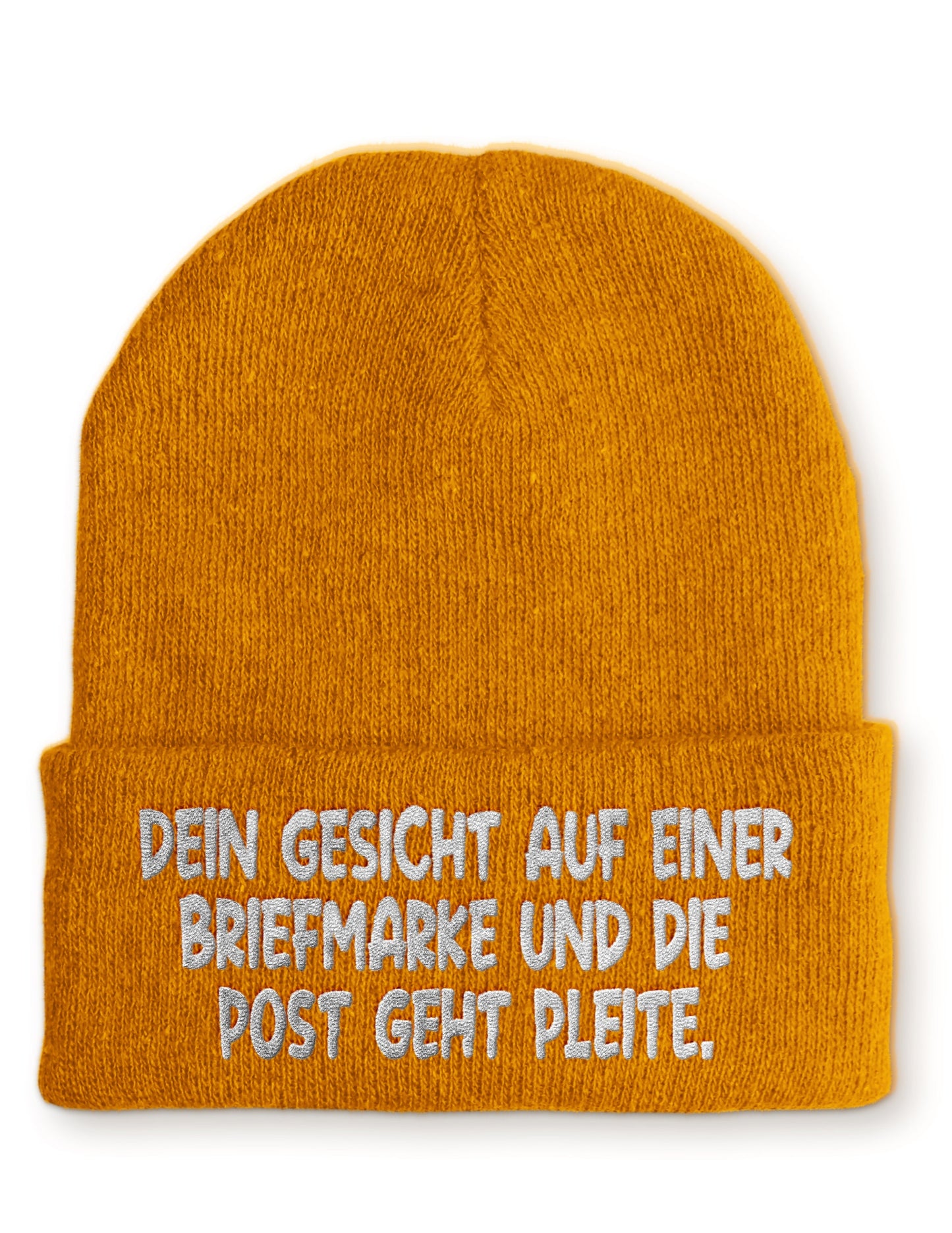 Dein Gesicht auf einer Briefmarke und die Post geht Pleite. Statement Beanie Mütze mit Spruch