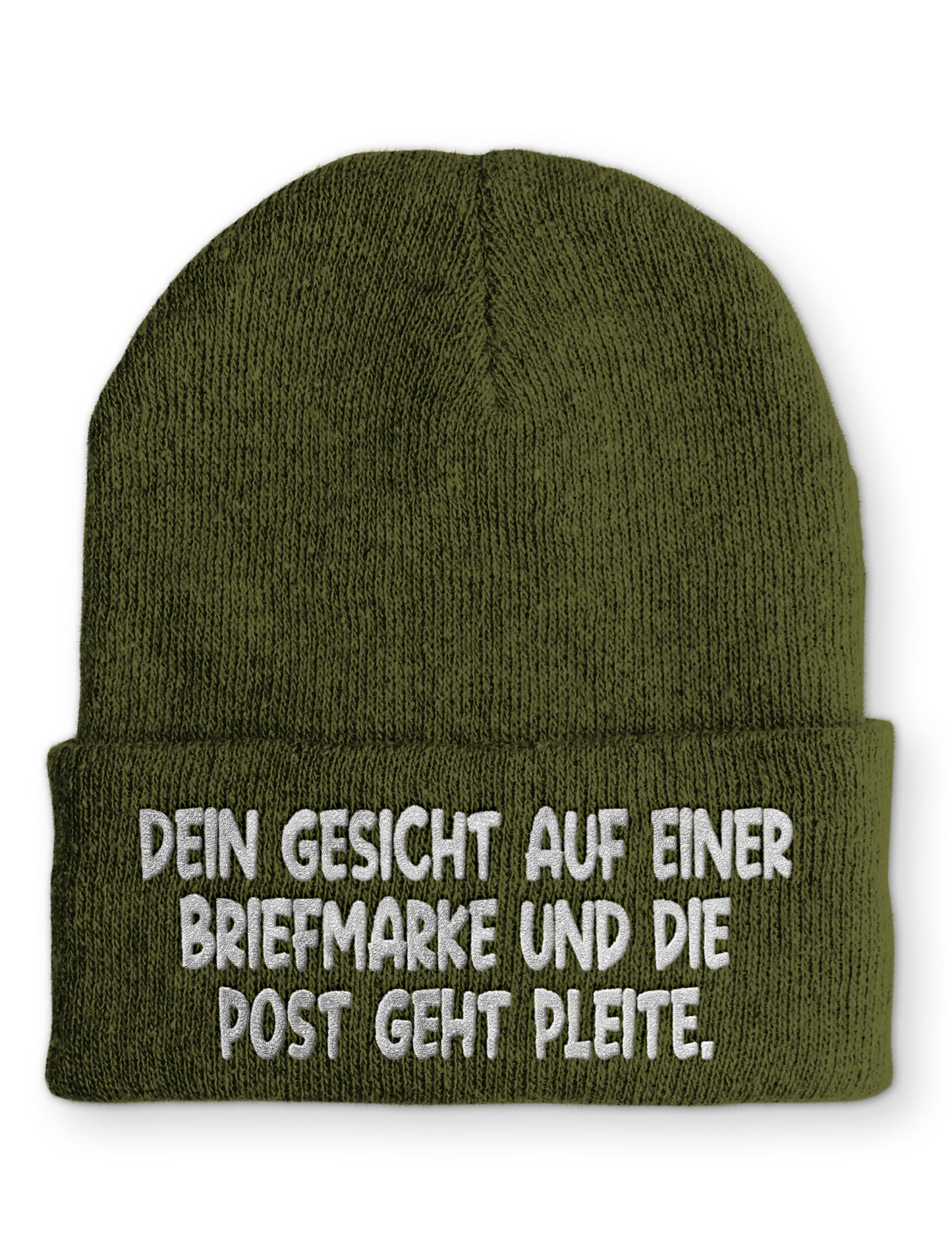 Dein Gesicht auf einer Briefmarke und die Post geht Pleite. Statement Beanie Mütze mit Spruch