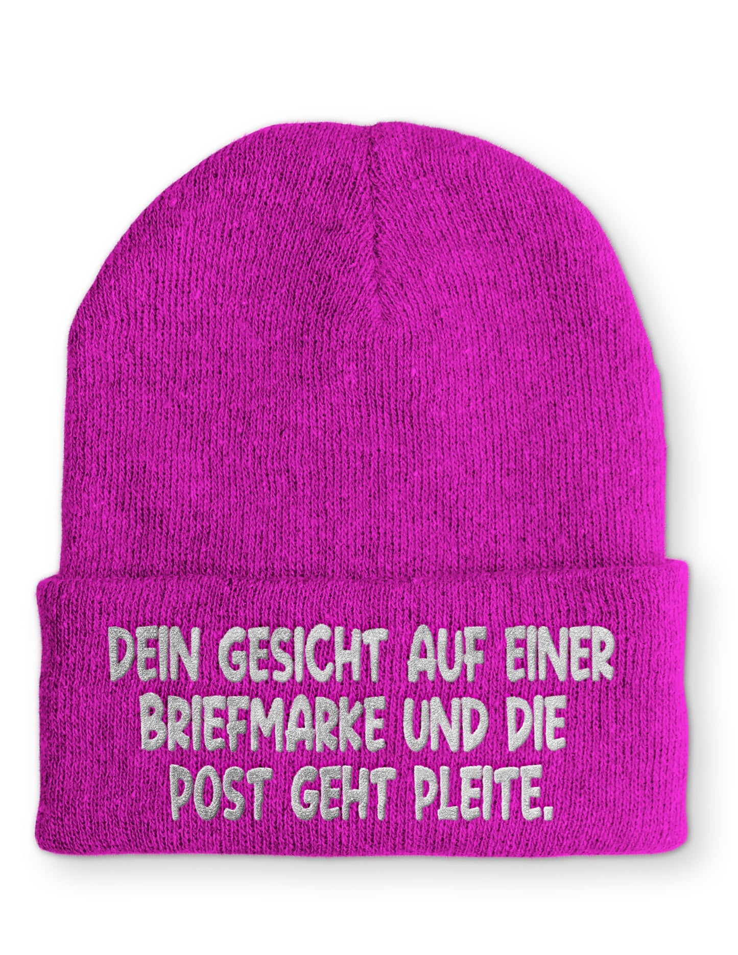 Dein Gesicht auf einer Briefmarke und die Post geht Pleite. Statement Beanie Mütze mit Spruch