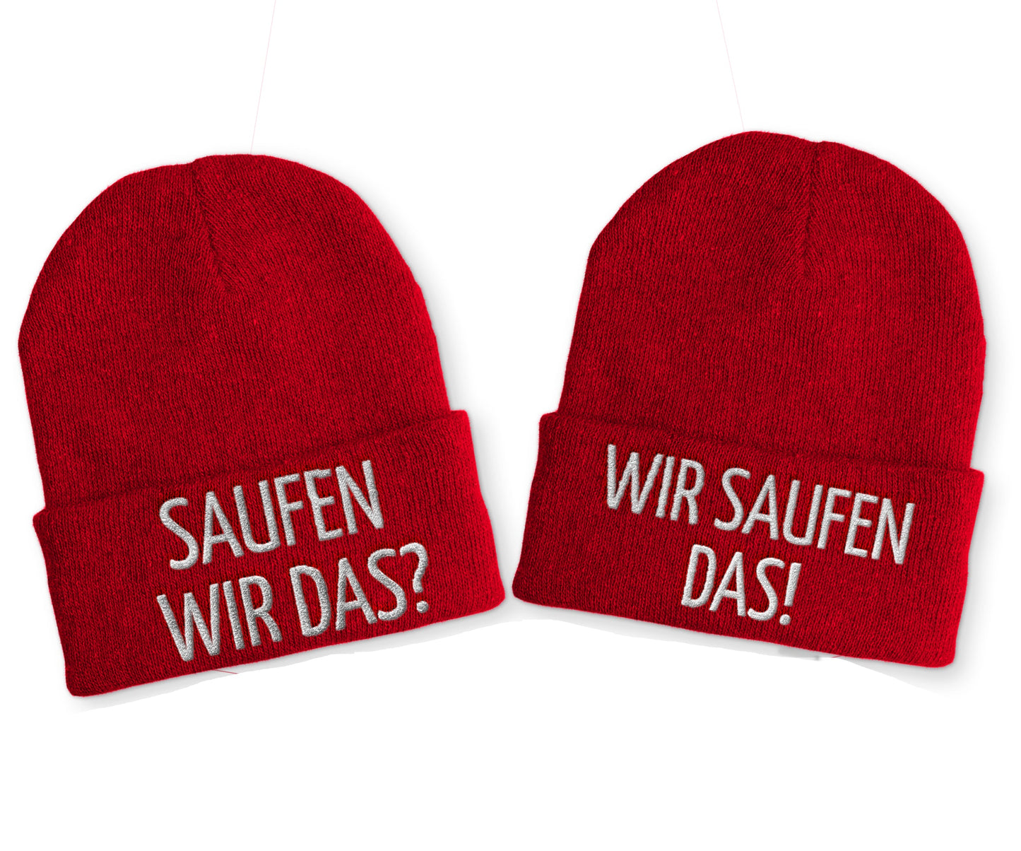 Saufen wir das? Wir saufen das! Duo Statement Beanie Mütze mit Spruch