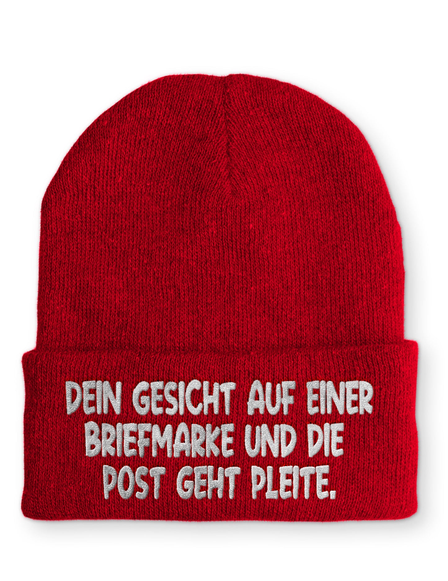 Dein Gesicht auf einer Briefmarke und die Post geht Pleite. Statement Beanie Mütze mit Spruch