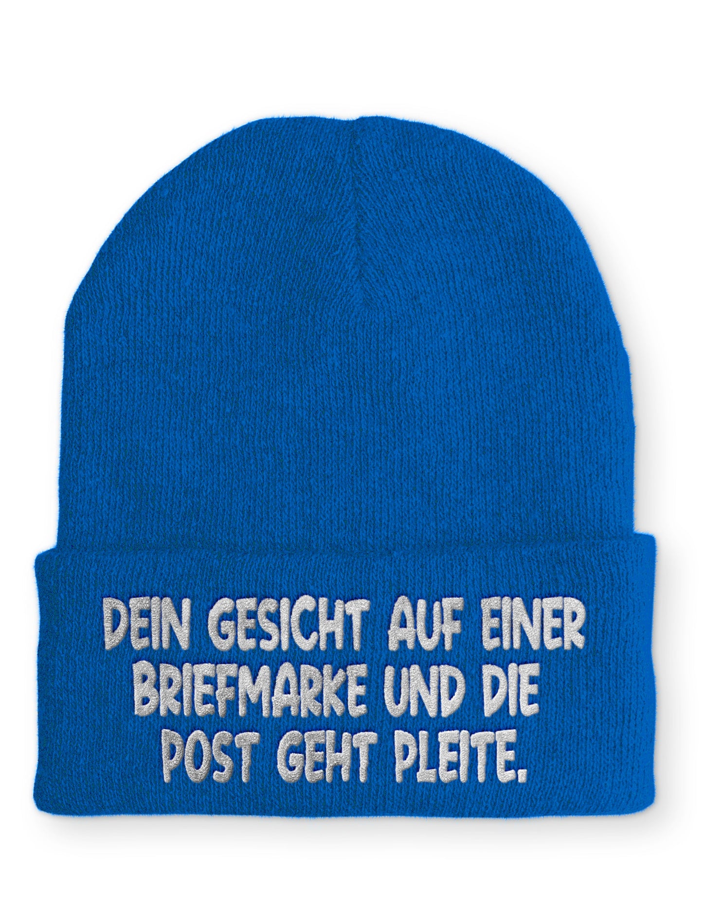 Dein Gesicht auf einer Briefmarke und die Post geht Pleite. Statement Beanie Mütze mit Spruch