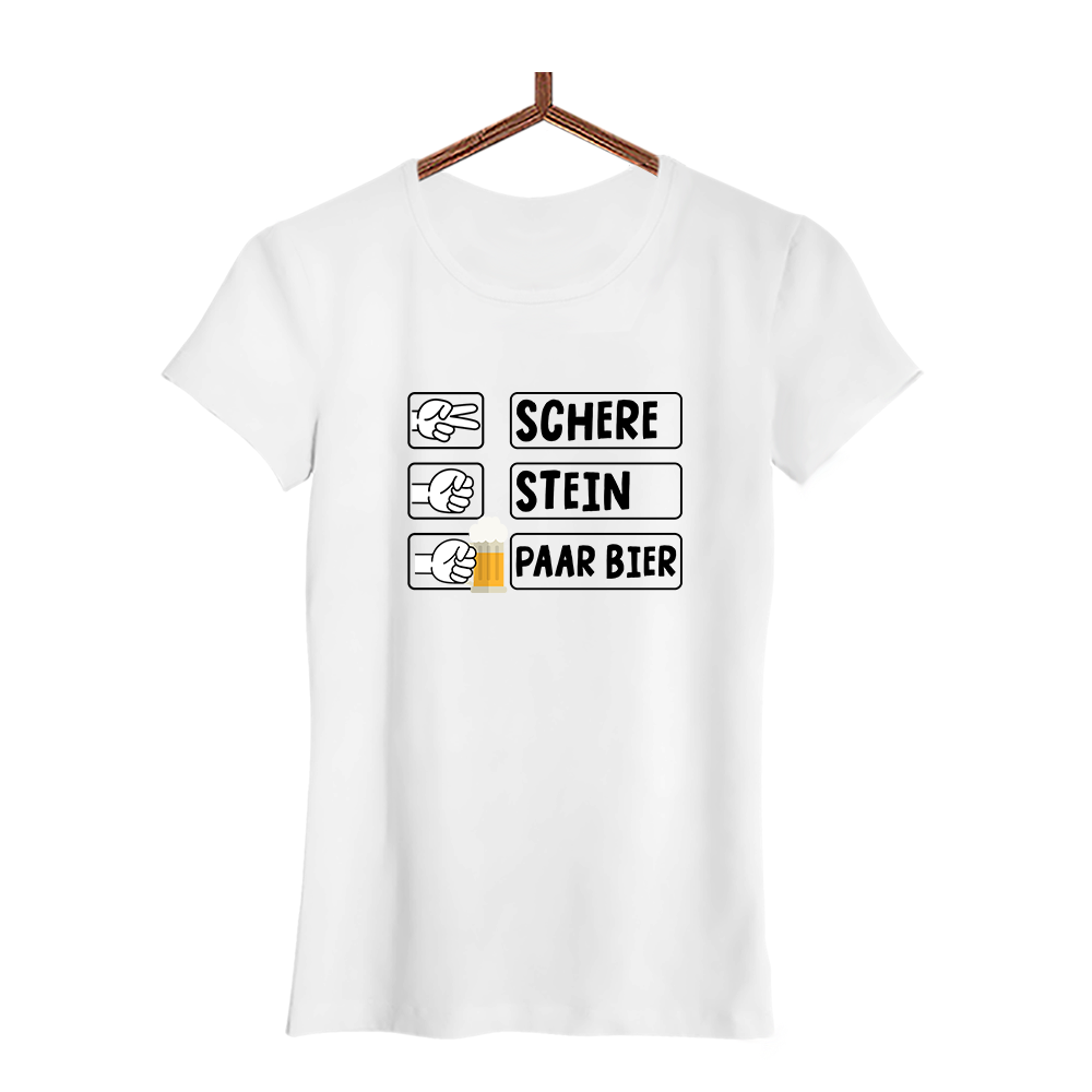 Damen T-Shirt Schere Stein Paar Bier