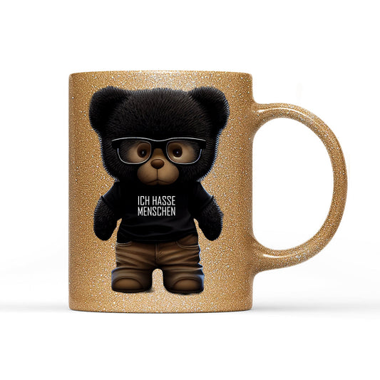 Tasse Glitzer Teddybär Ich hasse Menschen