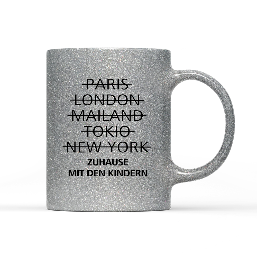 Tasse Glitzer Edition zuhause mit den Kindern