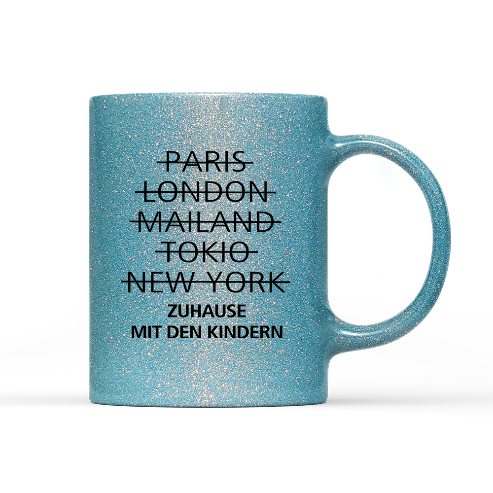 Tasse Glitzer Edition zuhause mit den Kindern
