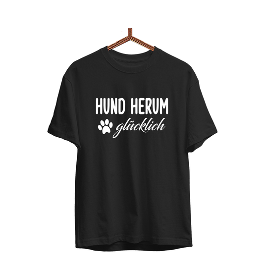 Herren T-Shirt Hund herum glücklich