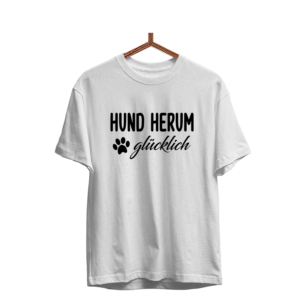 Herren T-Shirt Hund herum glücklich