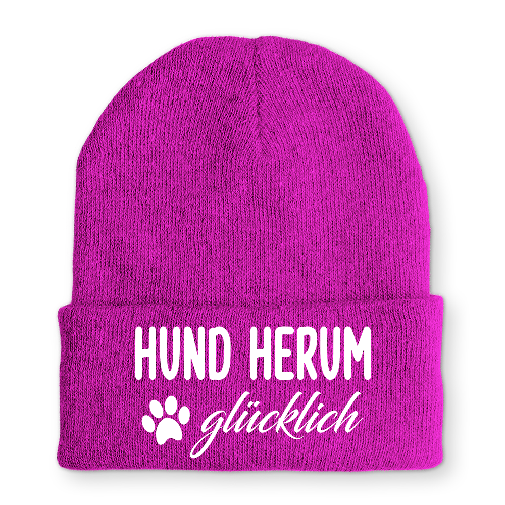 Mütze Hund herum glücklich
