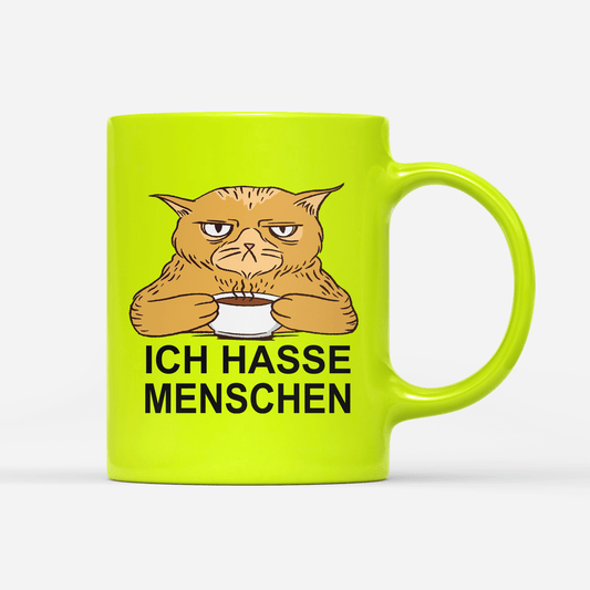 Tasse Neon Ich hasse Menschen Katze