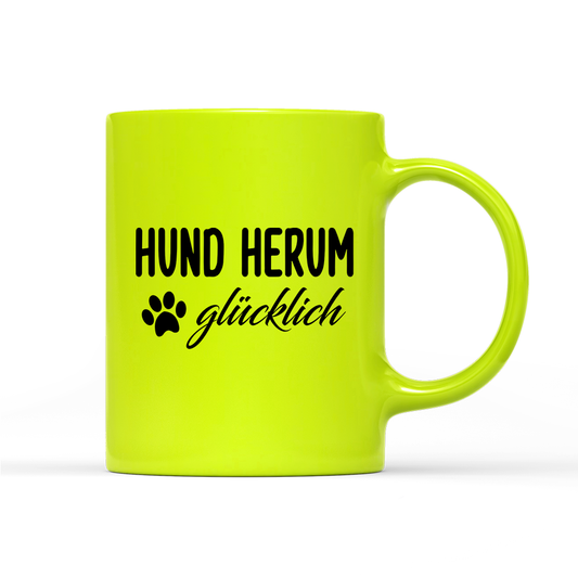 Tasse Neon Hund herum glücklich