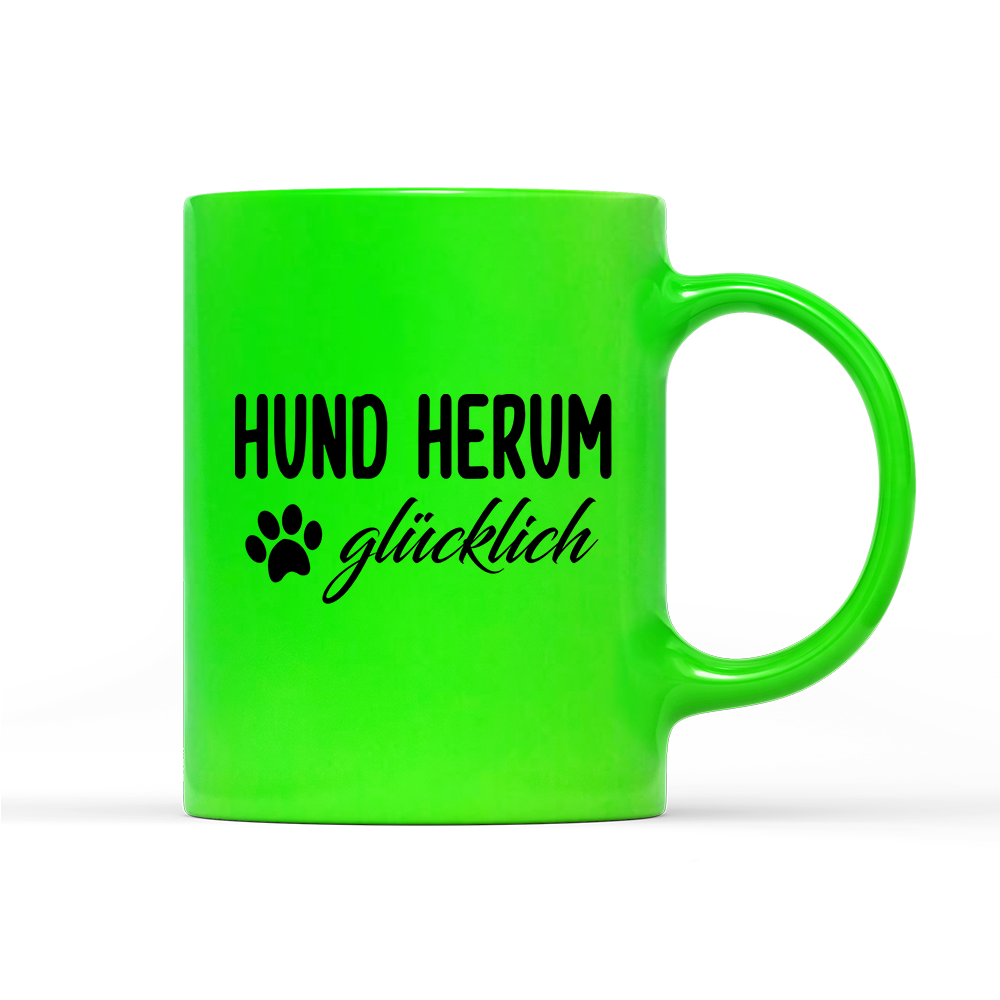 Tasse Neon Hund herum glücklich