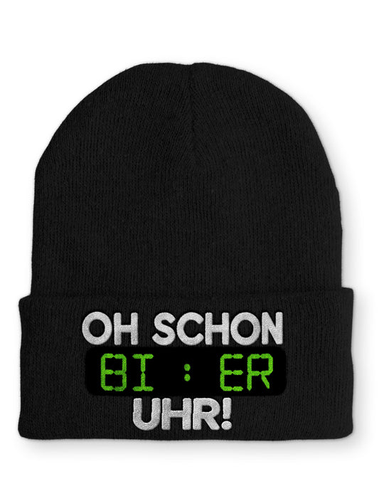 Oh schon Bier Uhr Statement Beanie Mütze mit Spruch